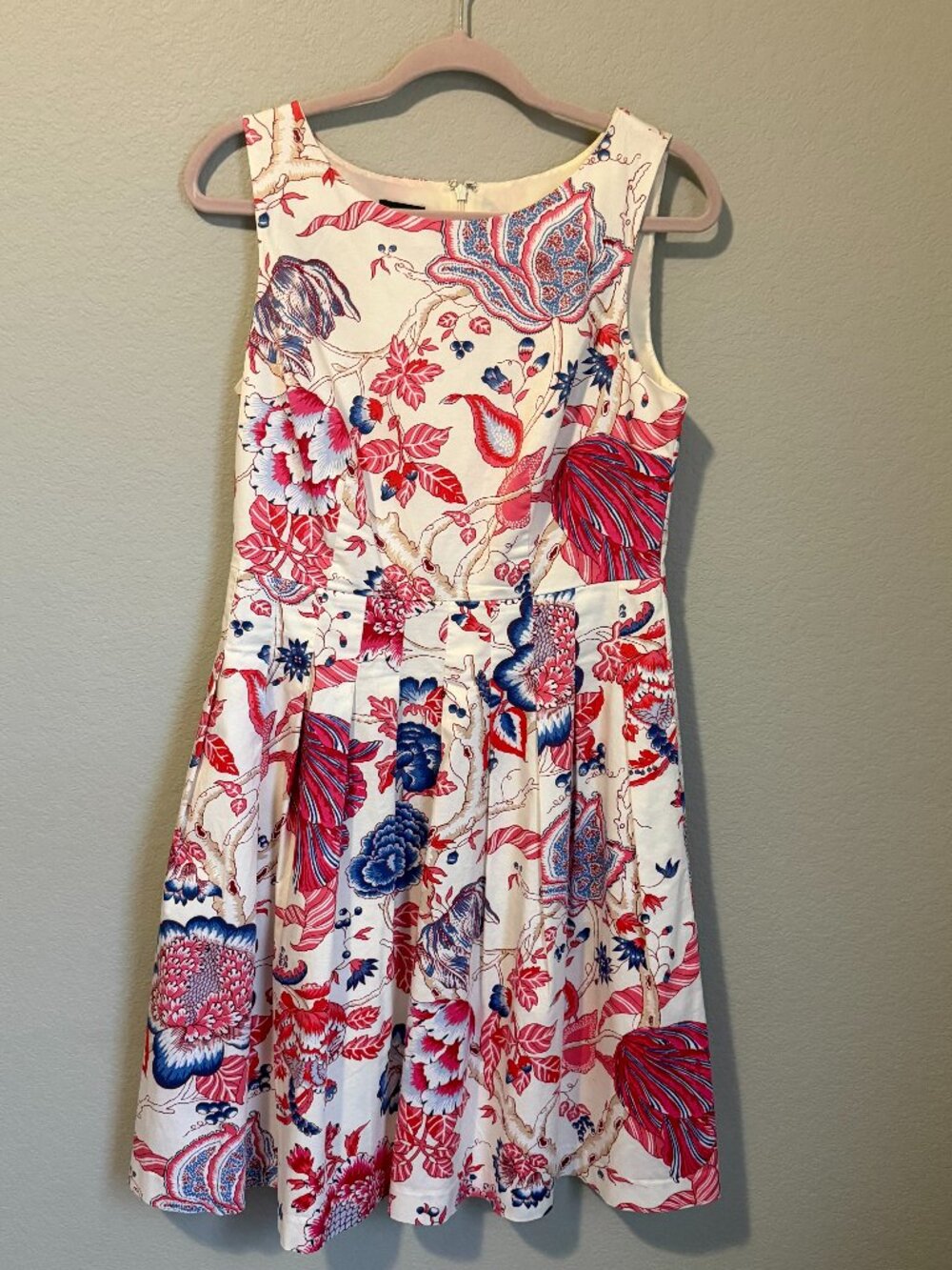 Talbots Cocktail Dress Floral Blue Cream Red | Size 6